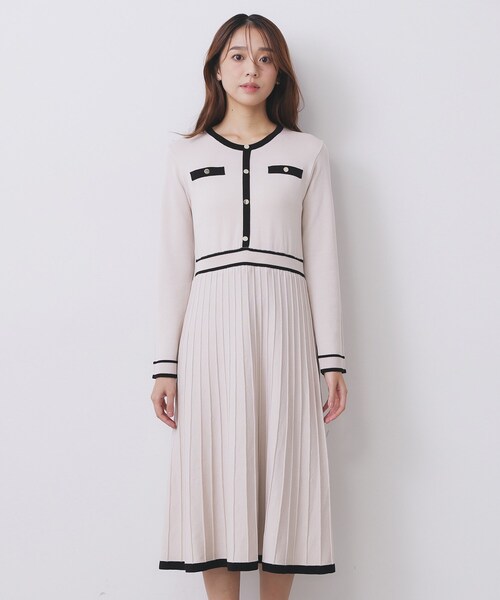 ドッキングニットワンピース♡BEIGE♡Sサイズ index（インデックス） ワンピース バイカラードッキング風ニット