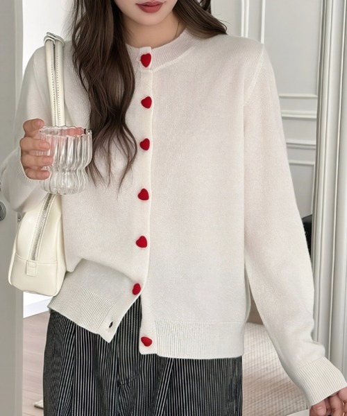 カーディガン ハートボタンニットカーディガン レディース : ZOZOTOWN