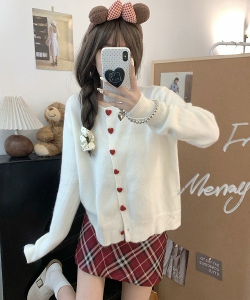 カーディガン ハートボタンニットカーディガン レディース : ZOZOTOWN