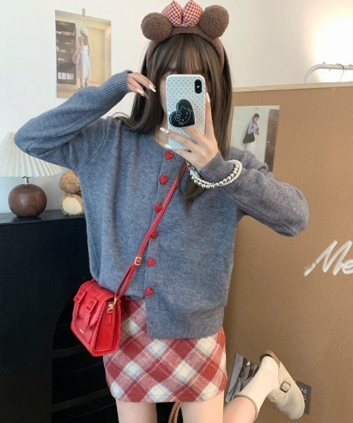 カーディガン ハートボタンニットカーディガン レディース : ZOZOTOWN