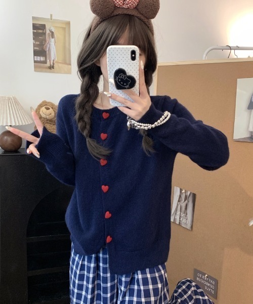 カーディガン ハートボタンニットカーディガン レディース : ZOZOTOWN