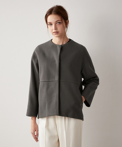 「LE SOUK HOLIDAY」 ノーカラージャケット L チャコールグレー レディース_画像3