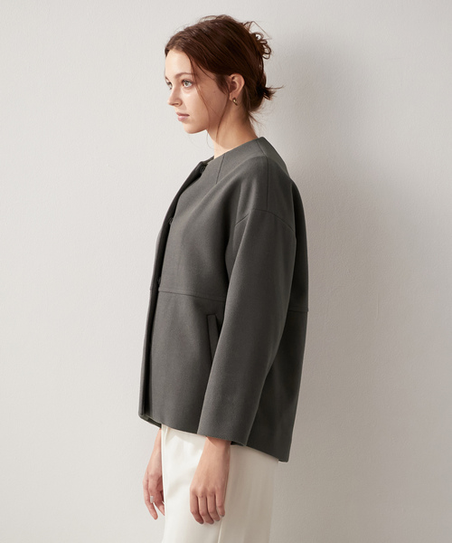 「LE SOUK HOLIDAY」 ノーカラージャケット L チャコールグレー レディース_画像4