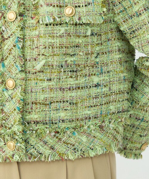 ジャケット ノーカラージャケット プレリーツイード クロップドクルージャケット レディースの画像