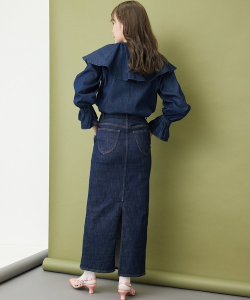 「MADEMOISELLE ROPE'」 長袖ブラウス 38 ネイビー レディース_画像3