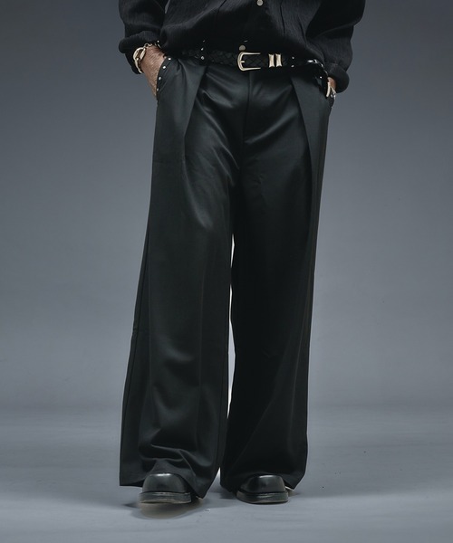 ANDER HUNK ワイドパンツ スラックス Studs Design Cross Tuck Slacks