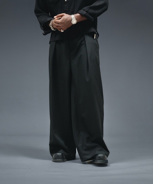 ANDER HUNK ワイドパンツ スラックス Studs Design Cross Tuck Slacks