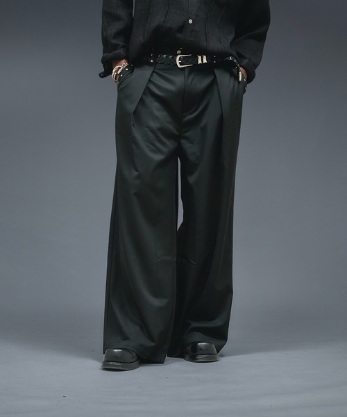 ANDER HUNK ワイドパンツ スラックス Studs Design Cross Tuck Slacks