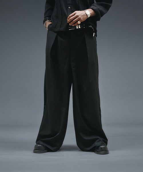 ANDER HUNK ワイドパンツ スラックス Studs Design Cross Tuck Slacks