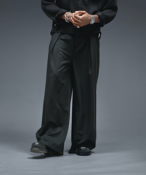 ANDER HUNK ワイドパンツ スラックス Studs Design Cross Tuck Slacks
