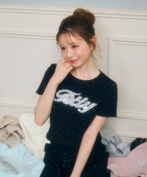 ラインストーンクラックダーティ半袖T M TITTY＆CO.（ティティーアンドコー） tシャツ 半袖 ラインストーン半袖