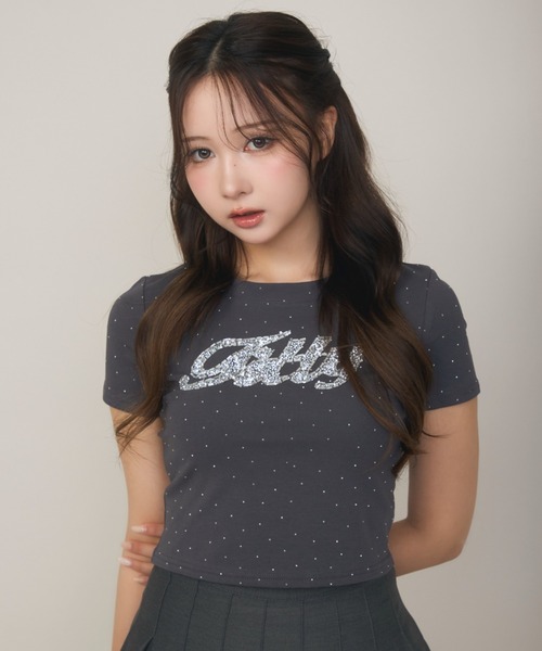 VALENZA バレンザ 半袖カットソー ラインストーン付き Tシャツ 日本製 TITTY＆CO.（ティティーアンドコー） tシャツ 半袖 ラインストーン半袖
