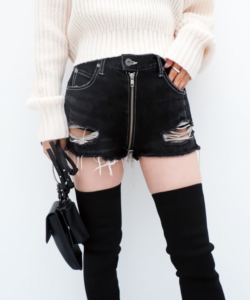 「SPIRALGIRL」 デニムショートパンツ M インディゴブルー レディース_画像4