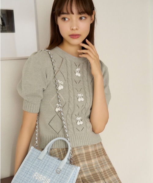 「FURFUR」 半袖ニット ONE SIZE ホワイト レディース_画像2