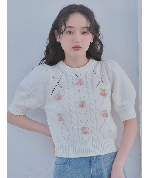 「FURFUR」 半袖ニット ONE SIZE ホワイト レディース_画像3