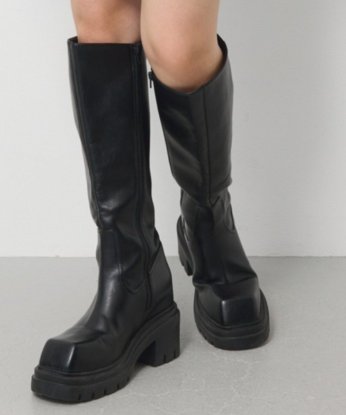 SLY（スライ） ロング ブーツ 「美脚チートブーツ」SQUARE TOE KNEE