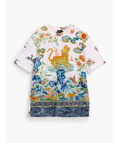 tシャツ マルチテキスタイルパネルブロック半袖Tシャツ メンズ
