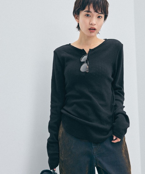 JEANASIS（ジーナシス） ヘンリーネック tシャツ コットンアイレット 