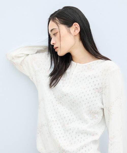 JEANASIS（ジーナシス） ヘンリーネック tシャツ コットンアイレット 