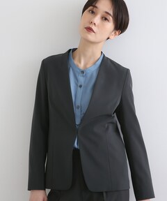 スーツ 「洗える/UVケア/エコ/日本製」ストレッチノーカラージャケット レディース