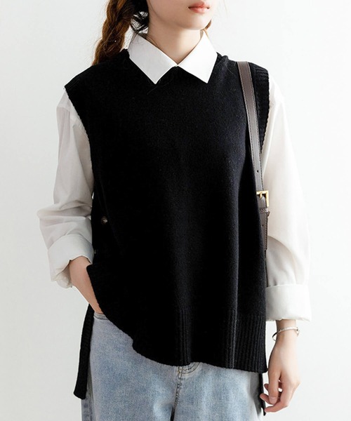 ニットTシャツ レディース トップス ブラック y3005.jpg