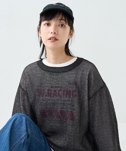 FREAK'S STORE ニット セーター シアー ラメ クルーネック プル
