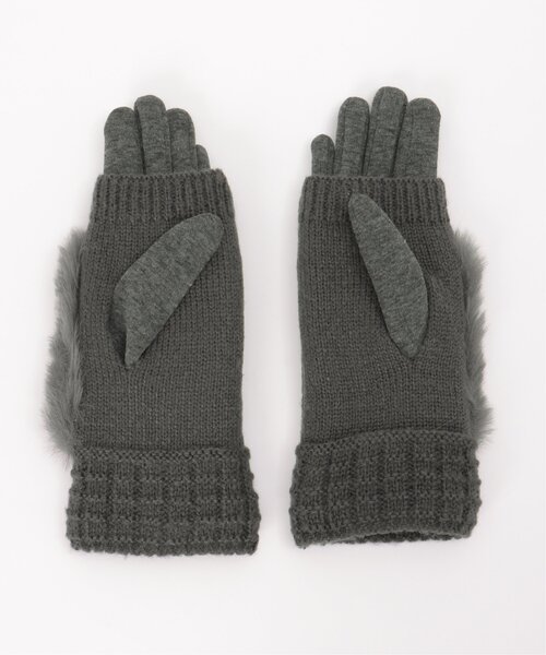 【美品】ブラックファー付きニット手袋 miniministore（ミニミニストア） 手袋 ファー付き手袋 スエード調