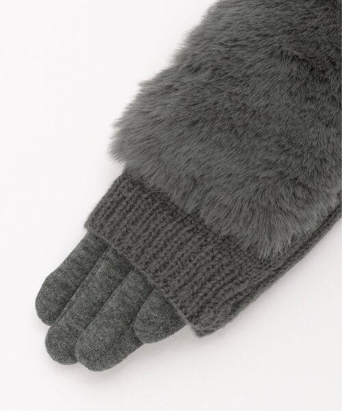 【美品】ブラックファー付きニット手袋 miniministore（ミニミニストア） 手袋 ファー付き手袋 スエード調