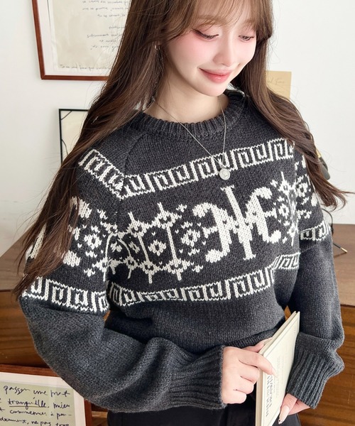 balanceweardesign 名作アーカイブチャイナ柄ニットXLサイズ ニット セーター ロゴチャイナ柄Wジャガードニットプルオーバー