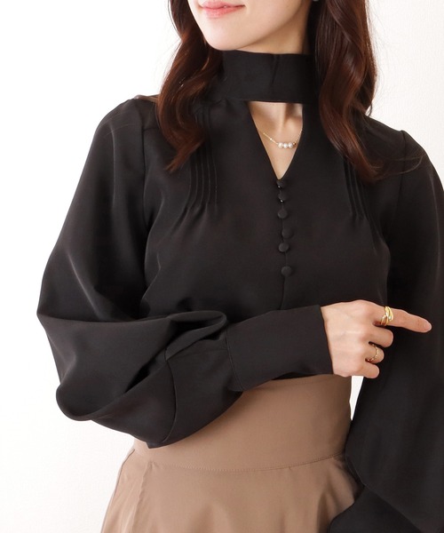 Lace Ladies ブラウス シャツ Vネック風 カットアウト