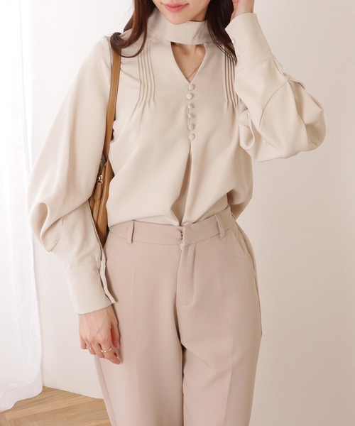 ブラウス シャツ Vneck Lace Blouse レディース Lace Ladies ブラウス シャツ サテン調Vネック絞りギャザー