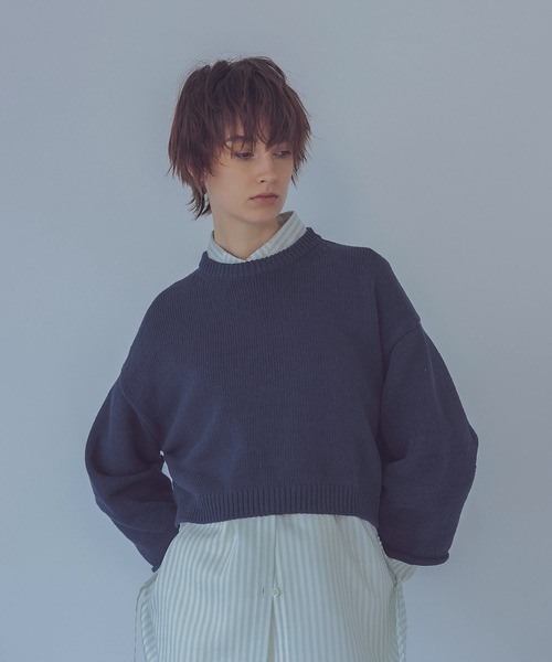 ニット セーター KAPOK cropped hem tuck sleeve pull(クロップド丈ヘムタックスリーブプルオーバー) レディース
