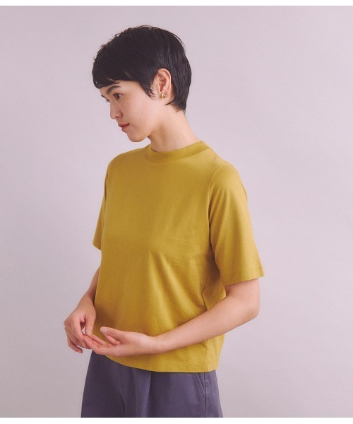 tシャツ 「Elama」Organic Cotton Cross Jersey 5分袖モックネックプルオーバー レディース SIPULI tシャツ 「Elama」Organic Cotton Cross Jersey 5分袖