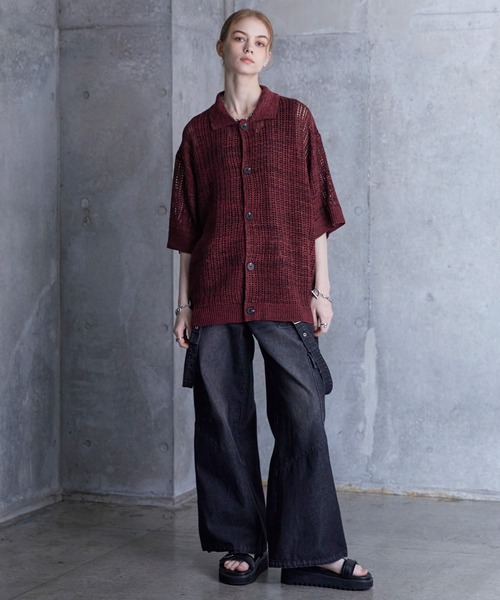 SERACE カーディガン 「SERACE」Oversize openwork short sleeve