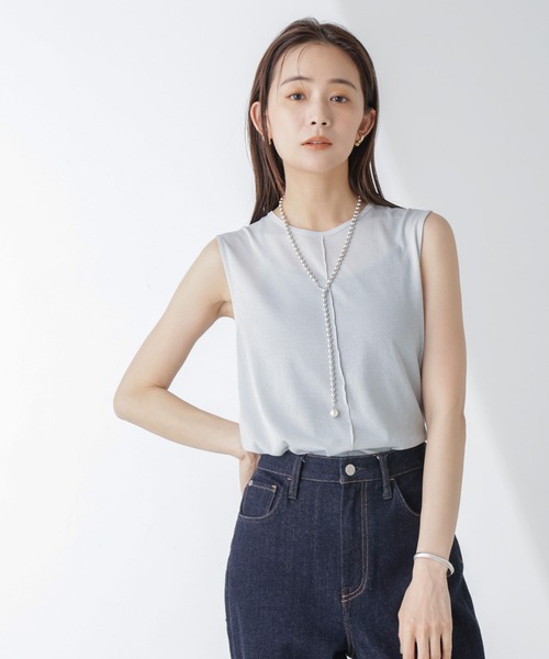 tシャツ ナノシアースムース 袖デザイン カットソー レディース IRIS47｜sheer long sleeve tops シアー素材 カットソー