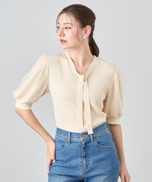 ANAYI ニット セーター チュールスリーブ プルオーバー