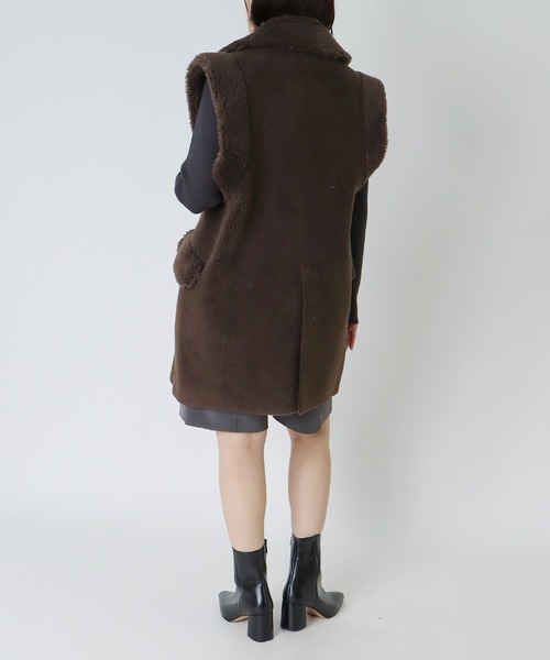 最終価格 venit ＷＯＯＬ　ＰＯＬＹＥＳＴＥＲ　ＢＯＡ　ＶＥＳＴ　グリーン venit ベスト ジレ VENIT / wool polyester boa gilet(ウール