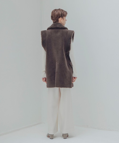 最終価格 venit ＷＯＯＬ　ＰＯＬＹＥＳＴＥＲ　ＢＯＡ　ＶＥＳＴ　グリーン venit ベスト ジレ VENIT / wool polyester boa gilet(ウール