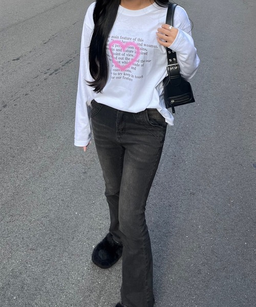 fiere tシャツ ハートデザイン英文ロンT／長袖Tシャツ