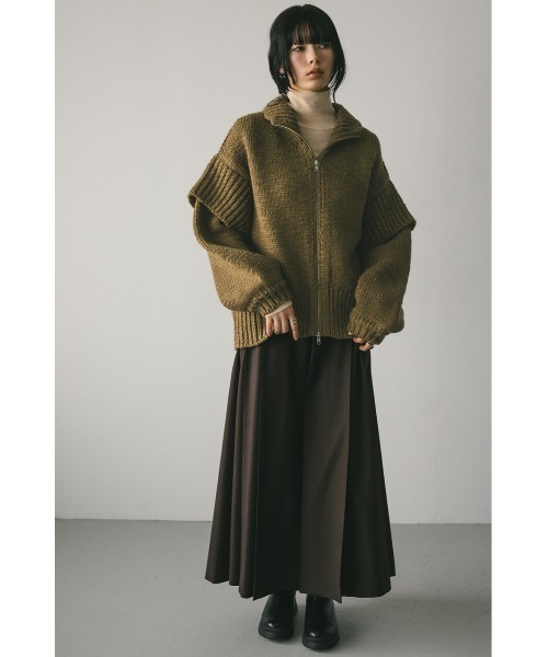 STYLEMIXER レイヤースリーブジップニットカーディガン STYLEMIXER カーディガン レイヤースリーブジップニットカーデ
