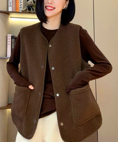 ベスト ジレ リバーシブルボアベスト レディース