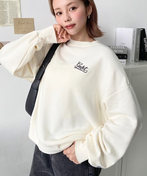 moment+ トレーナー スウェット 裏毛ロゴ刺繍スウェットプルオーバー