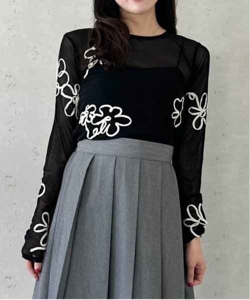 mag by c シアーロングジレ ブラック×ホワイト コード刺繍 オーガンジー Per sist ence（パーシエンス） tシャツ シアーフラワーコード刺繍プル