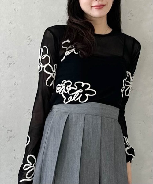 Per sist ence（パーシエンス） tシャツ シアーフラワーコード刺繍プル
