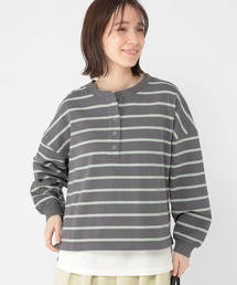 【新品】CRESCENT DUO　ボーダー切替えのカットソー　プルオーバー studio CLIP tシャツ 「ONKUL掲載商品」ヘンリーネックマルチ