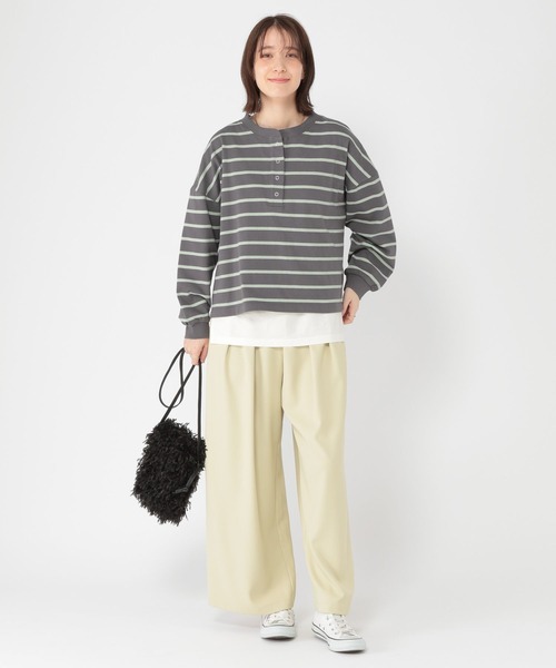 【新品】CRESCENT DUO　ボーダー切替えのカットソー　プルオーバー studio CLIP tシャツ 「ONKUL掲載商品」ヘンリーネックマルチ