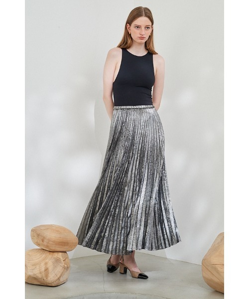 Estella.K ロング スカート Siena Pleated Skirt シャイニー 