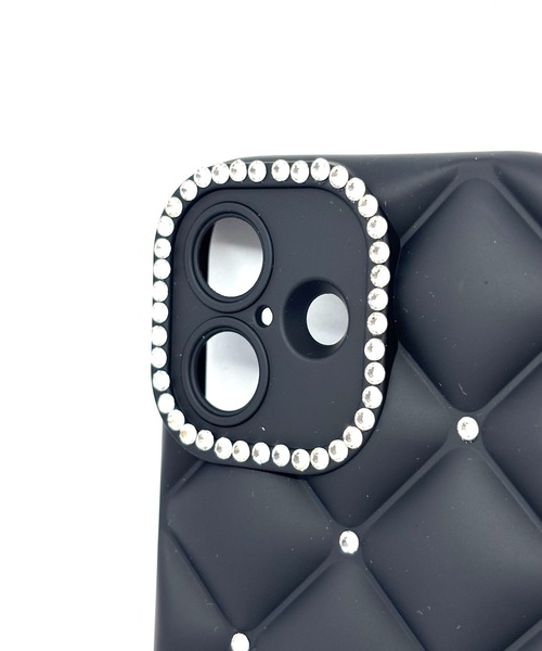 iPhone用 キルティング調 ラインストーン付きケース ブラック Alite cloth（アリーテクロス） スマホケース ラインストーン
