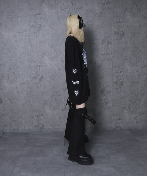 Amilige tシャツ ハートクロス羽プリントロングTシャツ