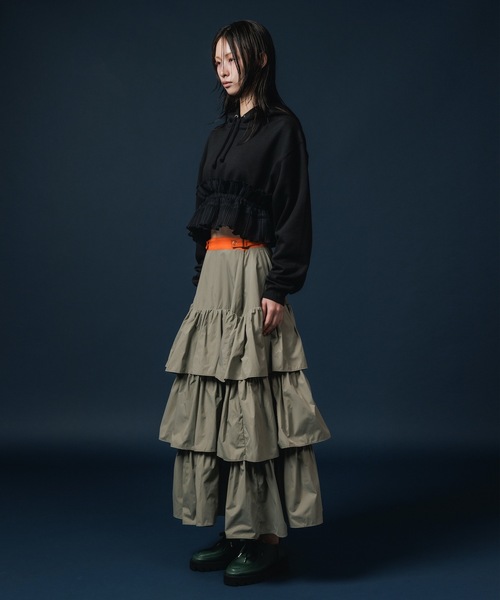 ノントーキョー　NONTOKYO 葉模様スカート NON TOKYO（ノントーキョー） ロング スカート NYLON TIEREDSKIRT